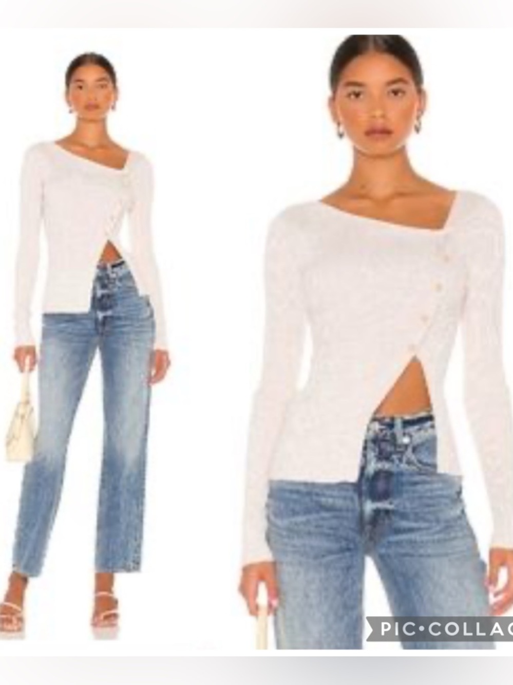 Song of Style Gael Cardigan Cream Ribbed Asymmetric Neckline & Buttons Size S